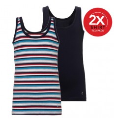 Ten Cate Boys Singlet Navy Stripe 2Pack Hemd